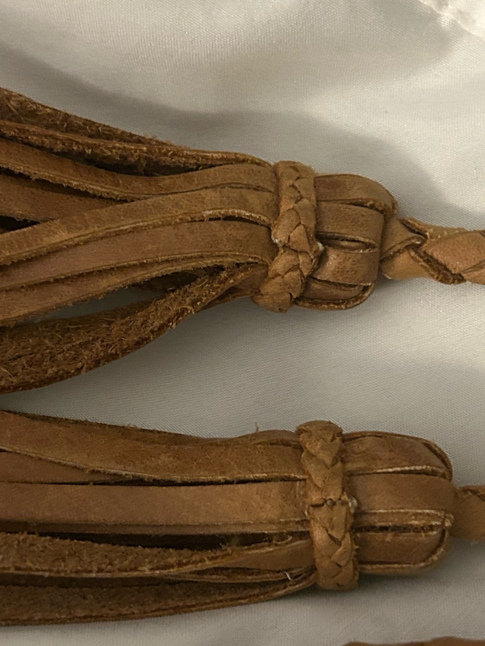 Leather Braided Tassel Wrap Belt in Camel Brown. One Size - Picture 3 of 4